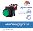 Push Lamp Fuji AR 22 EOL 11E3G Round (extended), Momentary, LED 24V DC 22 mm Green 1NO+1NC