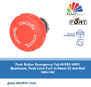 Push Button Emergency Fuji AH165-VR01 Mushroom, Push Lock-Turn to Reset 32 mm Red 1NO+1NC