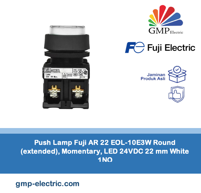Push Lamp Fuji AR 22 EOL-10E3W Round (extended), Momentary, LED 24VDC 22 mm White 1NO