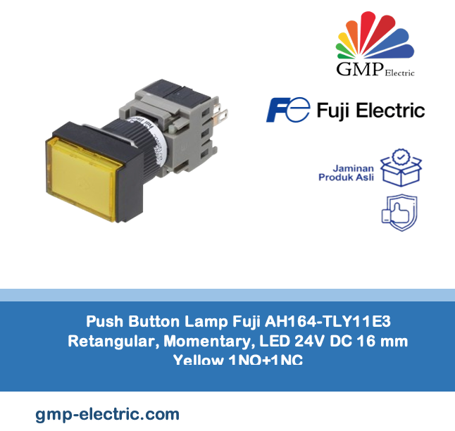 Push Button Lamp Fuji AH164-TLY11E3 Retangular, Momentary, LED 24V DC 16 mm Yellow 1NO+1NC