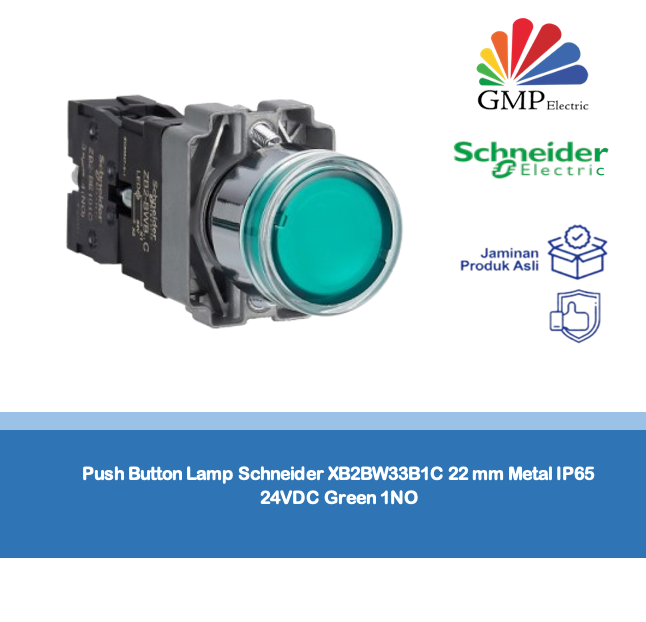 Push Button Lamp Schneider XB2BW33B1C 22 mm Metal IP65 24VDC Green 1NO