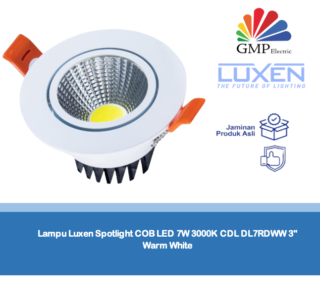 Lampu Luxen Spotlight COB LED 7W 3000K CDL DL7RDWW 3" Warm White