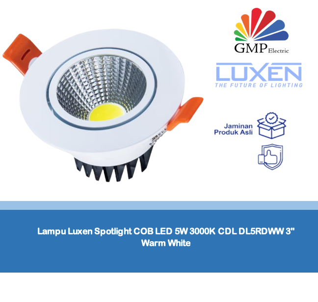 Lampu Luxen Spotlight COB LED 5W 3000K CDL DL5RDWW 3" Warm White