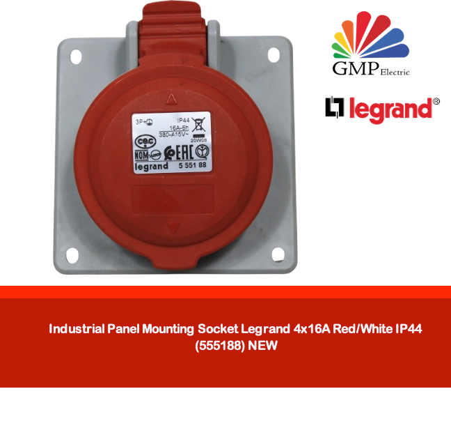 Industrial Panel Mounting Socket Legrand 4x16A Red/White IP44 (555188) NEW