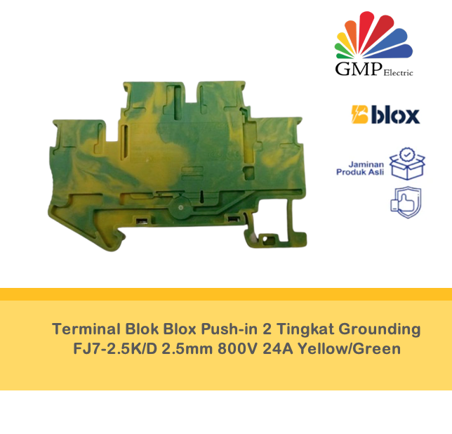 Terminal Blok Blox Push-in 2 Tingkat Grounding FJ7-2.5K/D 2.5mm 800V 24A Yellow/Green