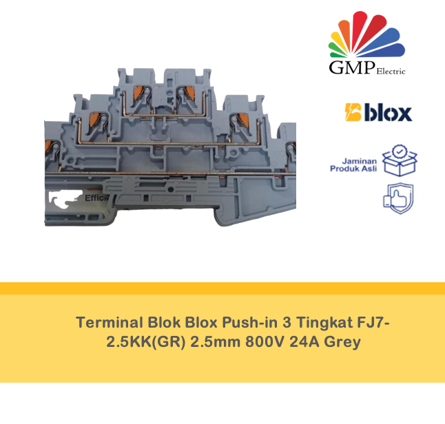 Terminal Blok Blox Push-in 3 Tingkat FJ7-2.5KK(GR) 2.5mm 800V 24A Grey
