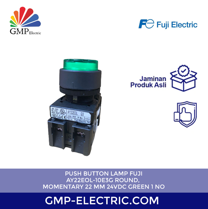 Push Button Lamp Fuji AY22EOL-10E3G Round, Momentary 22 mm 24VDC Green 1 NO