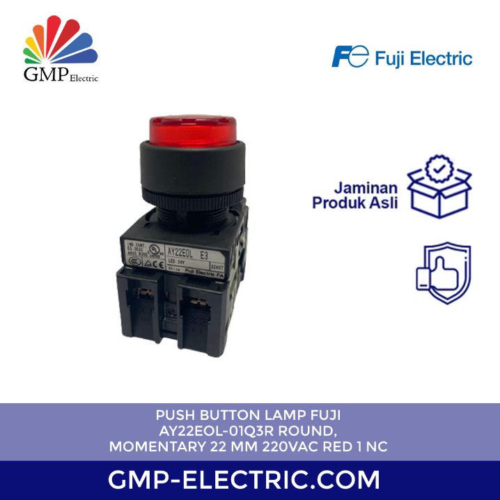 Push Button Lamp Fuji AY22EOL-01Q3R Round, Momentary 22 mm 220VAC Red 1 NC