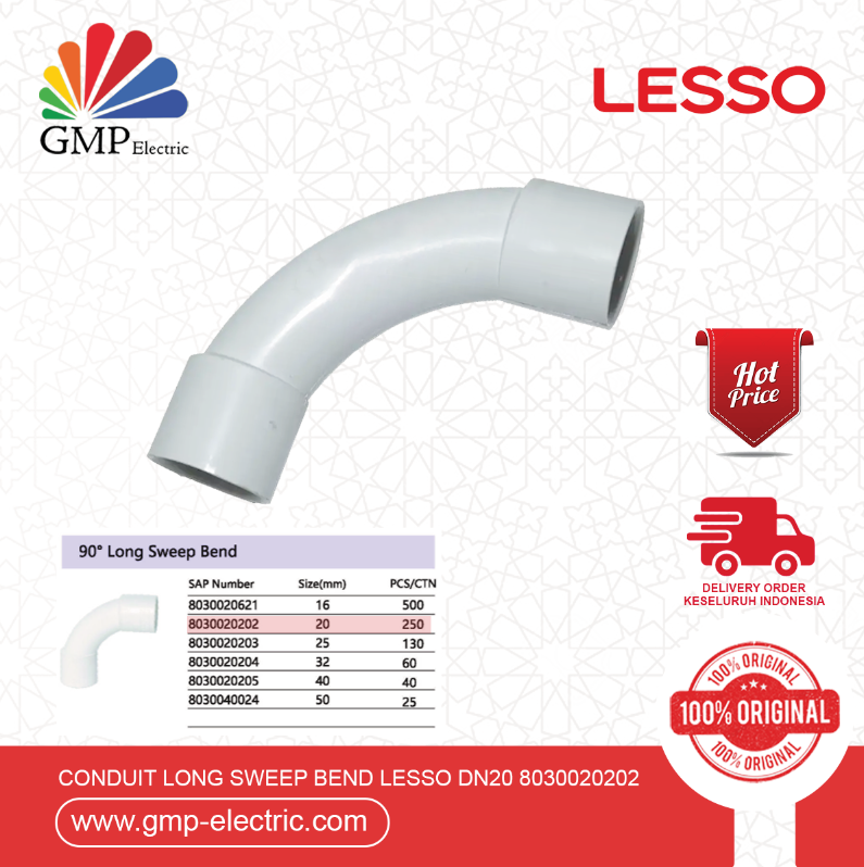 Conduit Long Sweep Bend Lesso dn20 8030020202