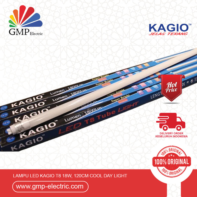 Lampu LED Kagio T8 18W, 120 cm Cool Day Light