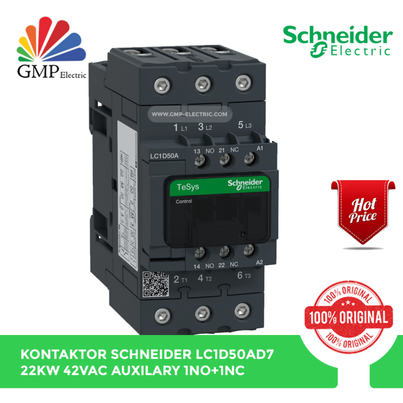 Kontaktor Schneider LC1D50AD7 22KW 42VAC Auxilary 1NO+1NC