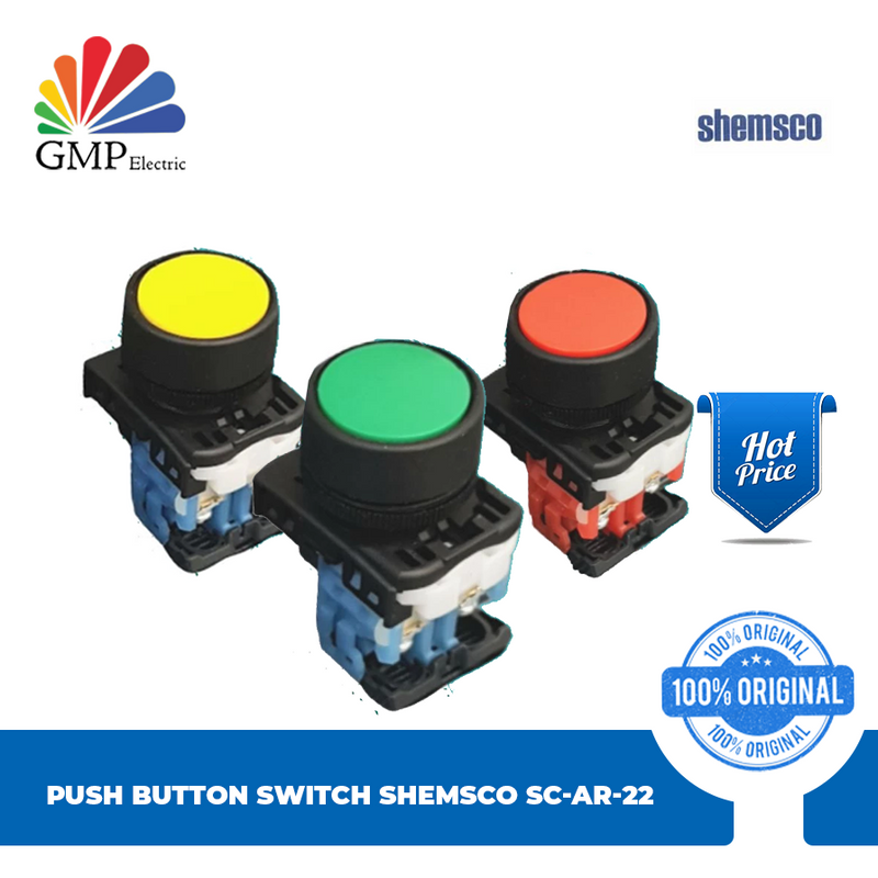 Push Button Switch Lock Shemsco SC-AR-22REOL-G Green