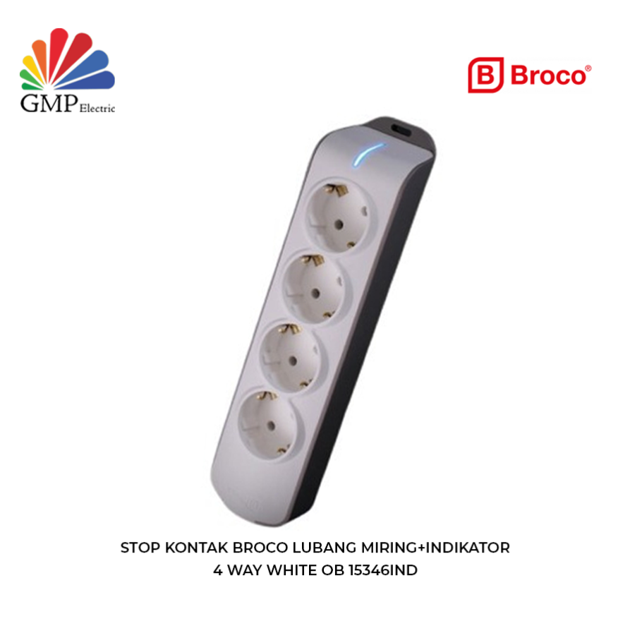 Stop Kontak Broco Lubang Miring+Indikator 4 Way White OB 15346IND
