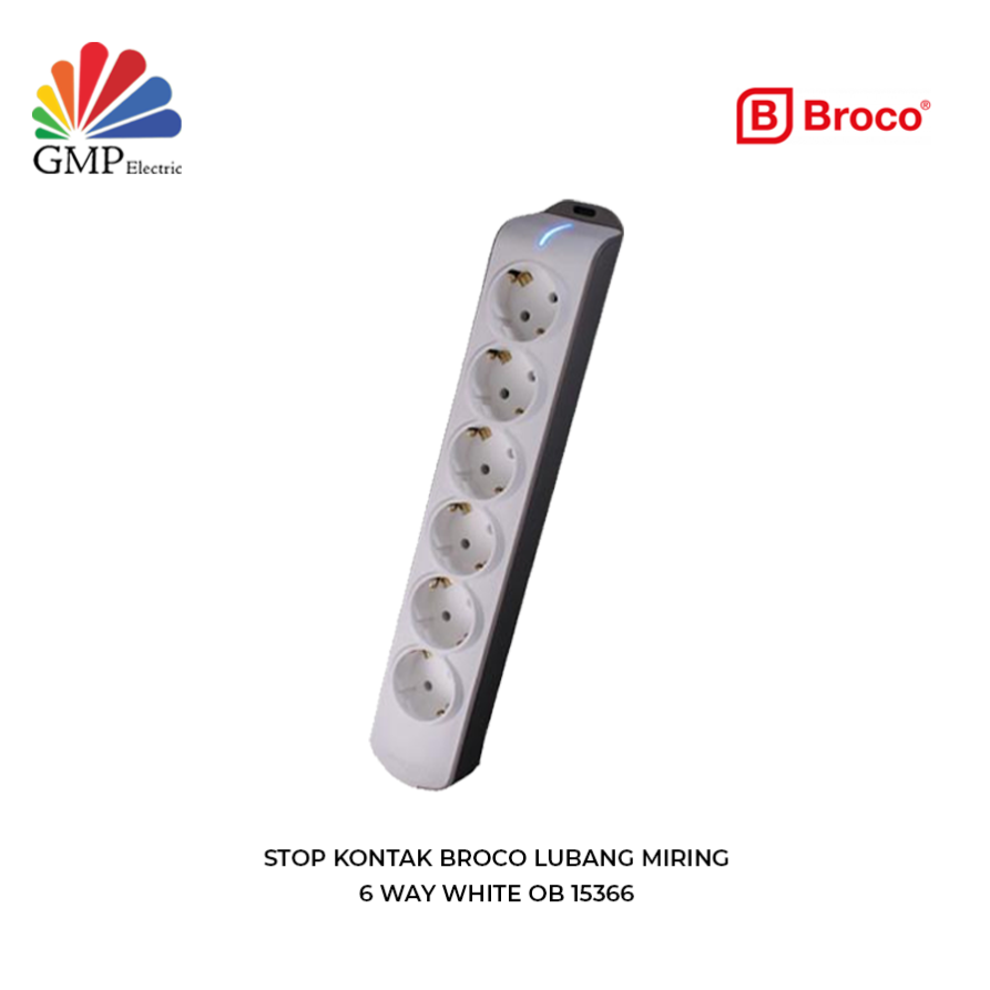 Stop Kontak Broco Lubang Miring 6 Way White OB 15366