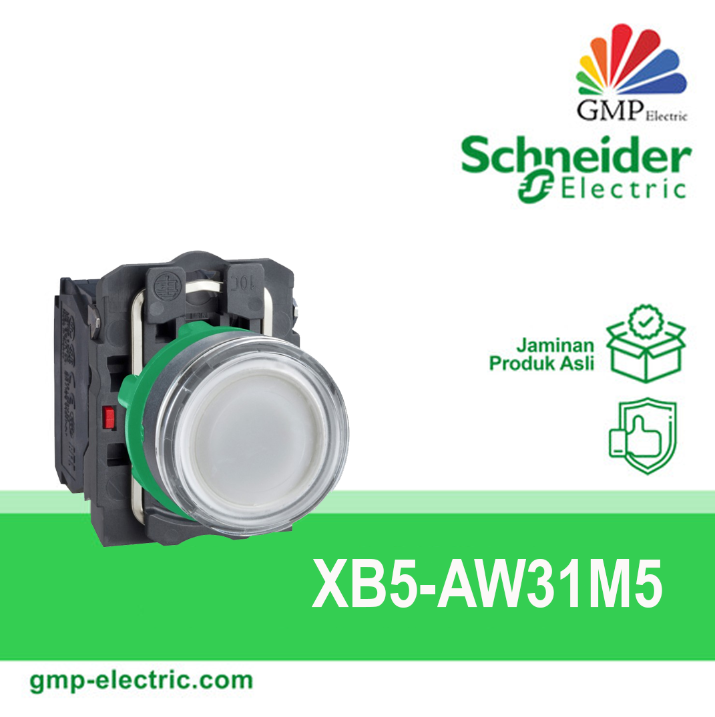 Push Button Lamp Schneider XB5-AW31M5 22 mm Plastic Momentary 220VAC White 1NO+1NC
