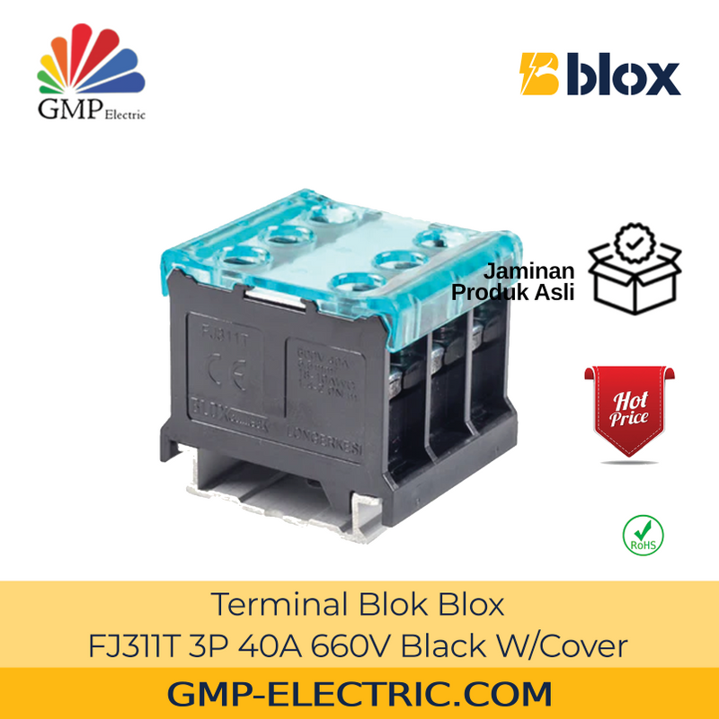 Terminal Blok Blox FJ311T 3P 40A 660V Black W/Cover