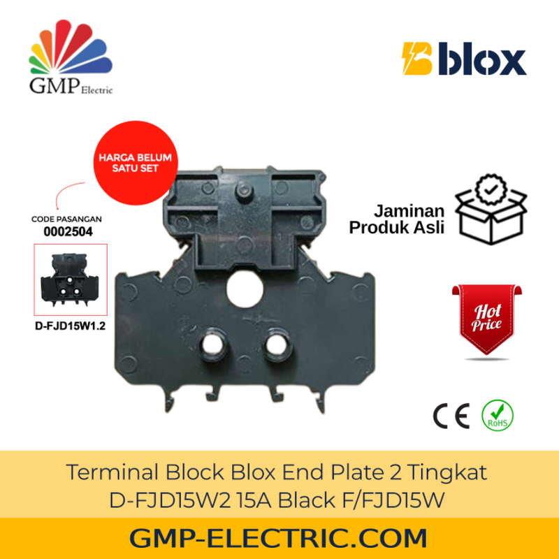 Terminal Block Blox End Plate 2 Tingkat D-FJD15W2 15A Black F/FJD15W