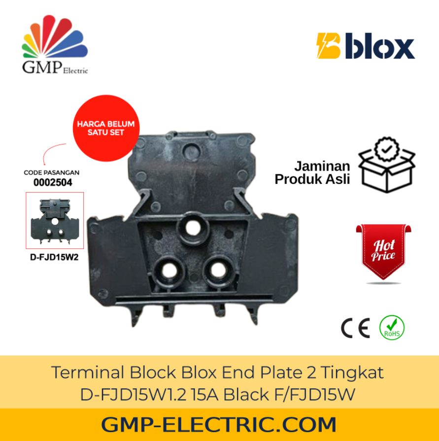 Terminal Block Blox End Plate 2 Tingkat D-FJD15W1.2 15A Black F/FJD15W