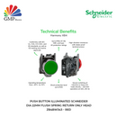 Push Button Illuminated Schneider Dia 22mm Flush Spring Return Only Head ZB4BW333 Green | ZB4BW343 Red