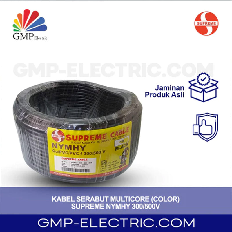 Kabel Serabut Multicore (Color) Supreme NYYHY 2x1,5 mm @50 mtr Black 300/500V
