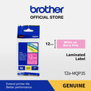 Label Tape Cassete Brother TZE-MQP35 12 mm White on Berry Pink (5 Meter)