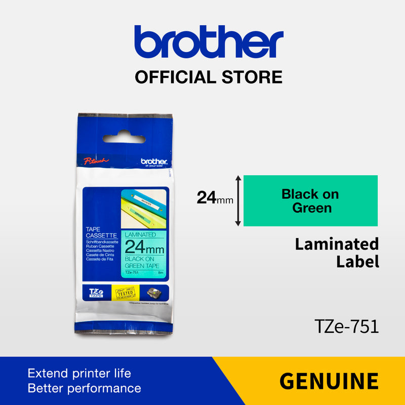 Label Tape Cassete Brother TZE-751 24 mm Black on Green