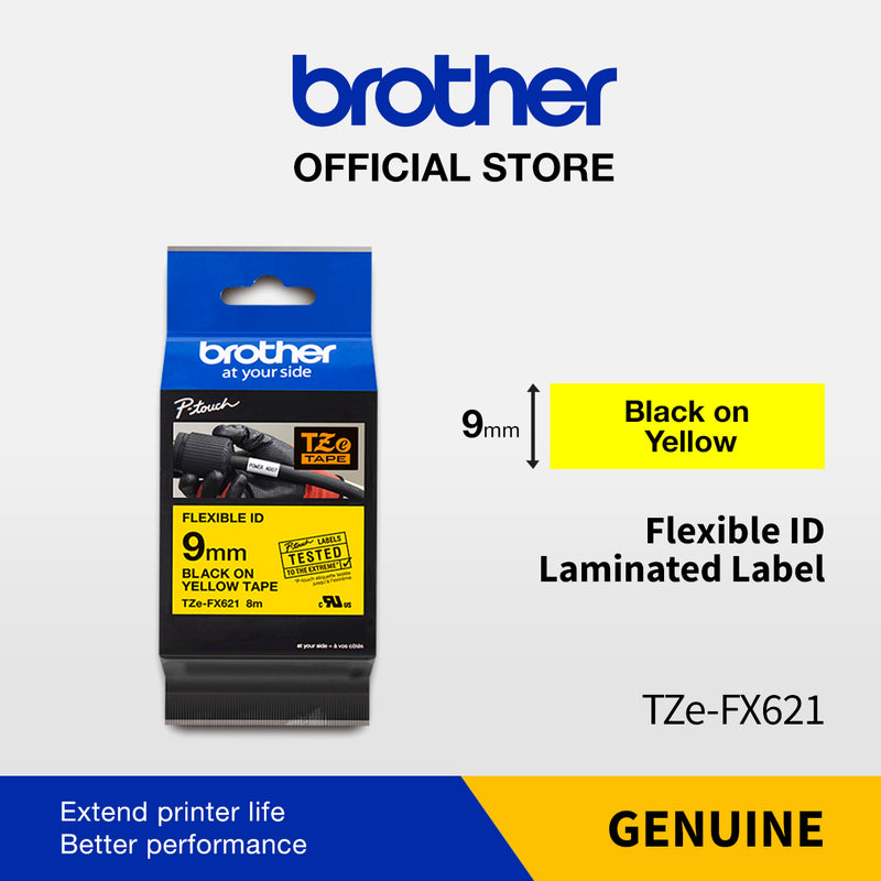 Label Tape Cassete Brother TZE-FX621 9 mm Black on Yellow (Flexible)