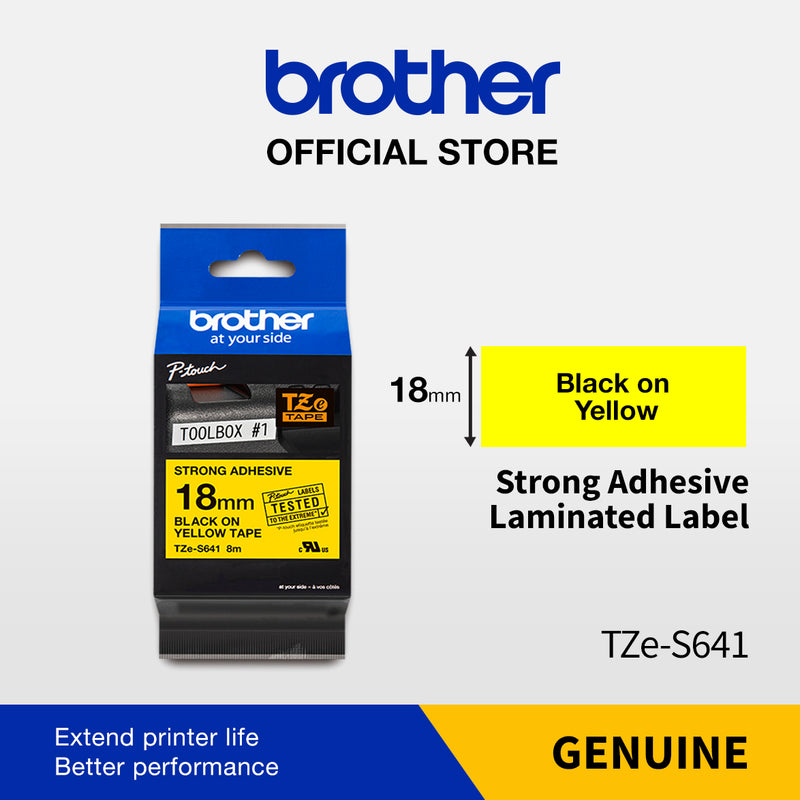 Label Tape Cassete Brother TZE-S641 18 mm Black on Yellow Strong Adhessive