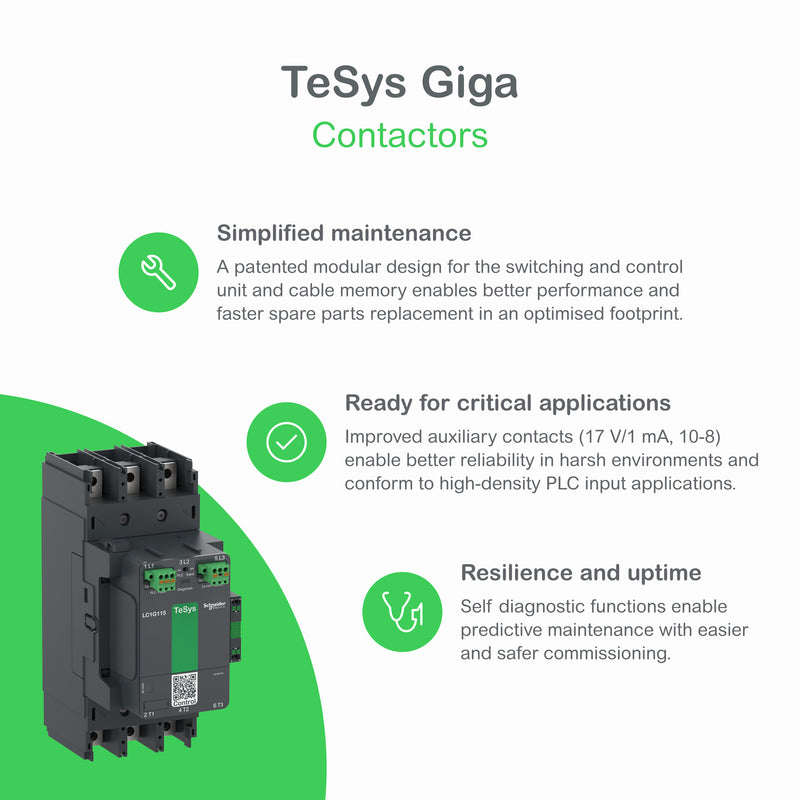 Schneider LC1G1154 – Kontaktor TeSys Giga 4P 250A AC-1 Coil 24–500V + 1NO+1NC Auks |  LC1G1154KUEN / LC1G1154EHEN / LC1G1154LSEA