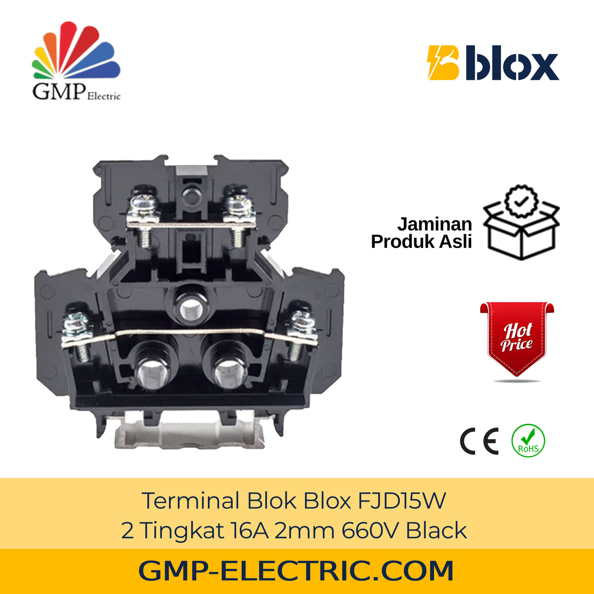 Terminal Blok Blox FJD15W 2 Tingkat 16A 2mm 660V Black