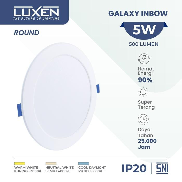Lampu Luxen Downlight LED Galaxy IB Bulat 5W 6500K DL5GALAXYRDCDL3 3"