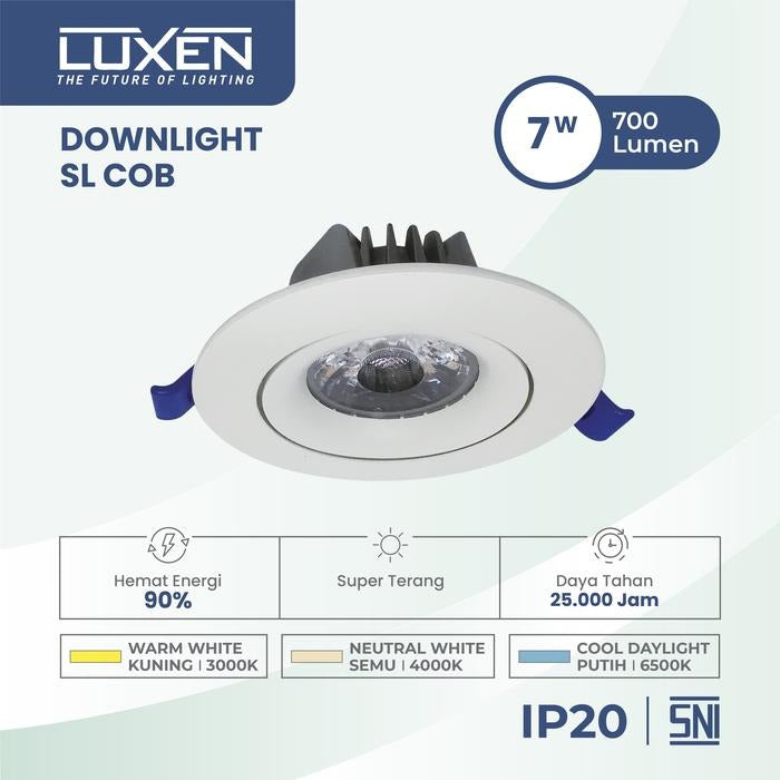 Lampu Luxen Spotlight COB LED 7W 3000K CDL DL7RDWW 3" Warm White