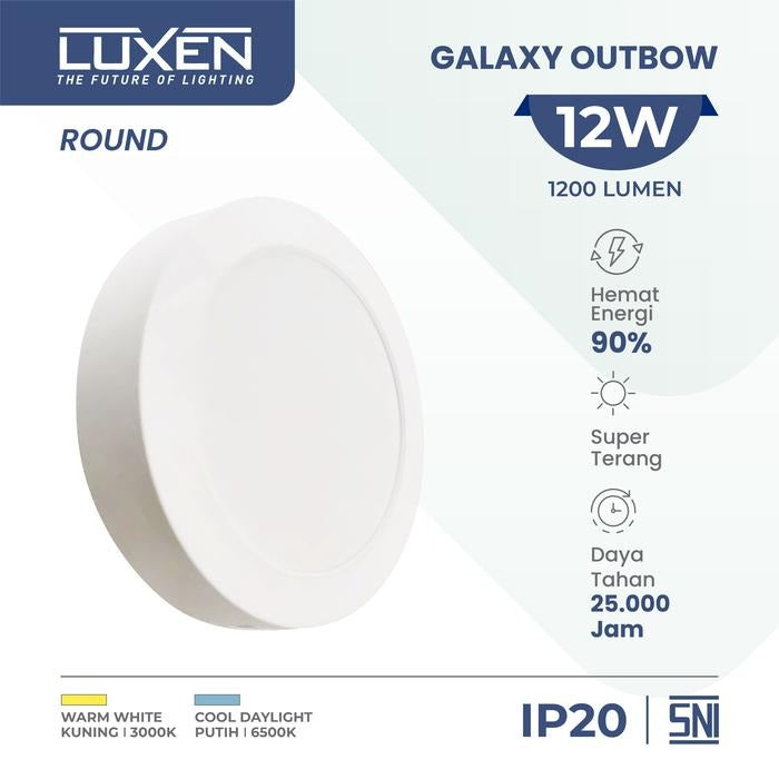 Lampu Luxen Downlight LED OB Bulat 12W 6500K CDL DL12GALAXYOBWRDCDL 6" Putih