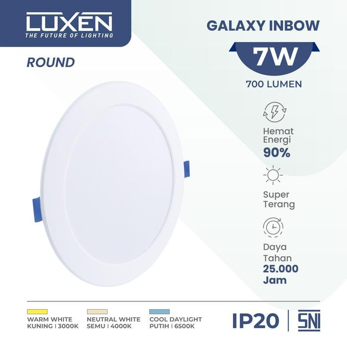 Lampu Luxen Downlight LED Galaxy IB Bulat 7W 6500K DL7GALAXYRDCDL4 4"