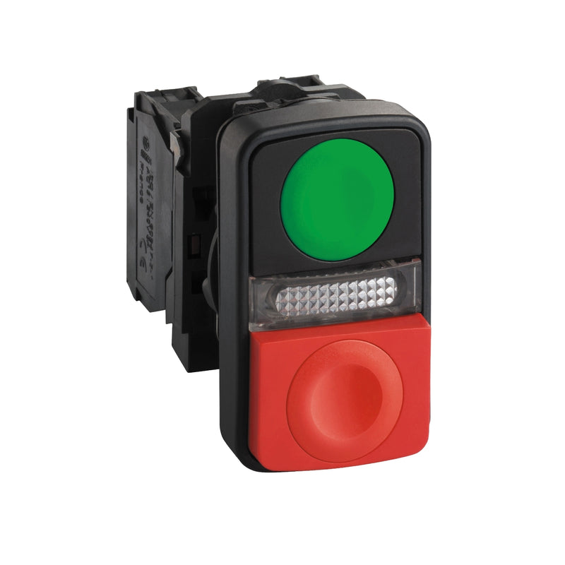 Schneider Harmony Push Button Illuminasi Ganda XB5 Protected LED Double Headed IP66 | XB5AW73731B5 / XB5AW73731G5 / XB5AW73731M5