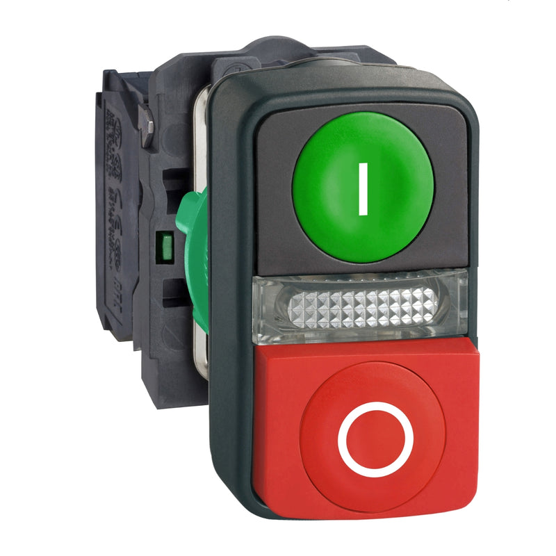 Schneider Harmony Push Button Illuminasi Ganda XB5 Protected LED Double Headed IP66 | XB5AW73731B5 / XB5AW73731G5 / XB5AW73731M5