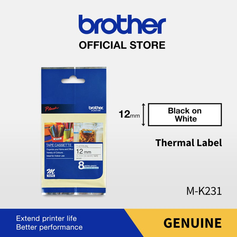 Label Tape Cassete Brother M-K231 12mm Black / White