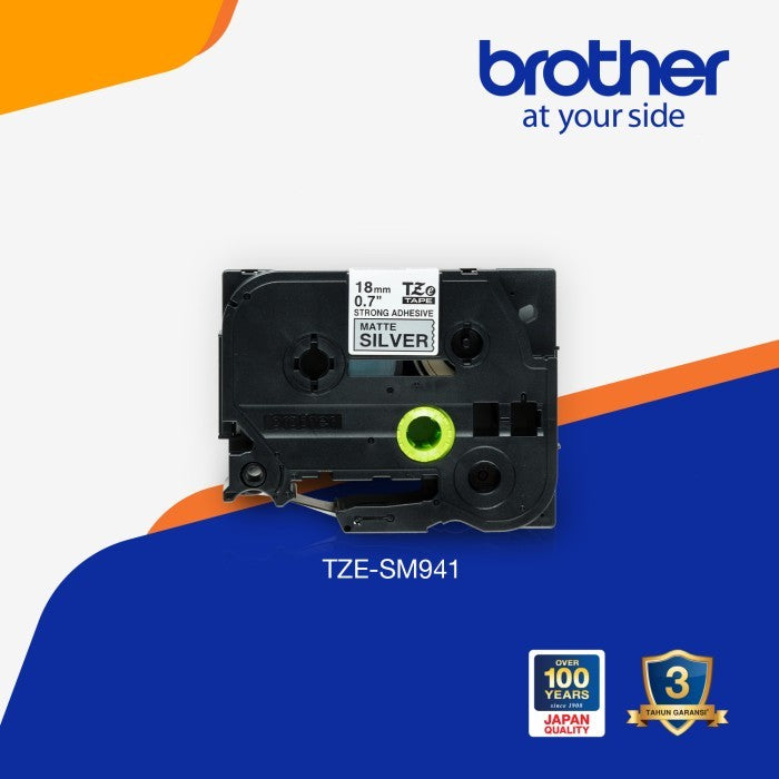 Label Tape Cassete Brother TZE-S941 18 mm Black on Matte Silver Strong Adhessive