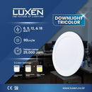 Lampu Luxen Downlight LED Tricolor IB Bulat 18W 30/40/65K DL18SQCDL 6"