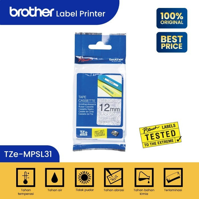 Label Tape Cassete Brother TZE-MPSL31 12 mm Black on Silver Lace Pattern (4 Meter)