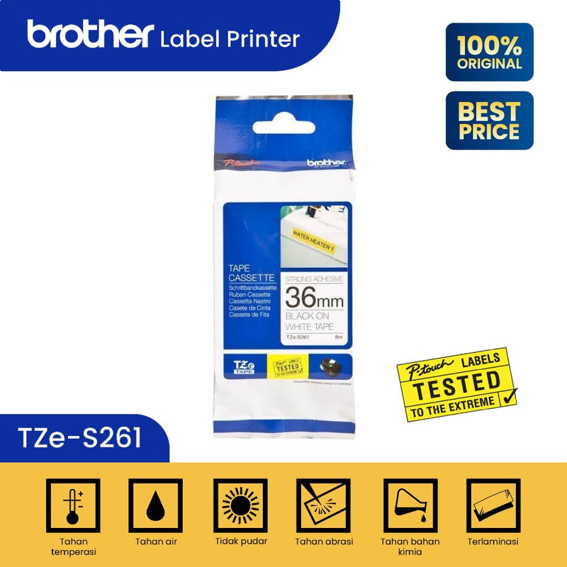 Label Tape Cassete Brother TZE-S261 36 mm Black on White Strong Adhessive