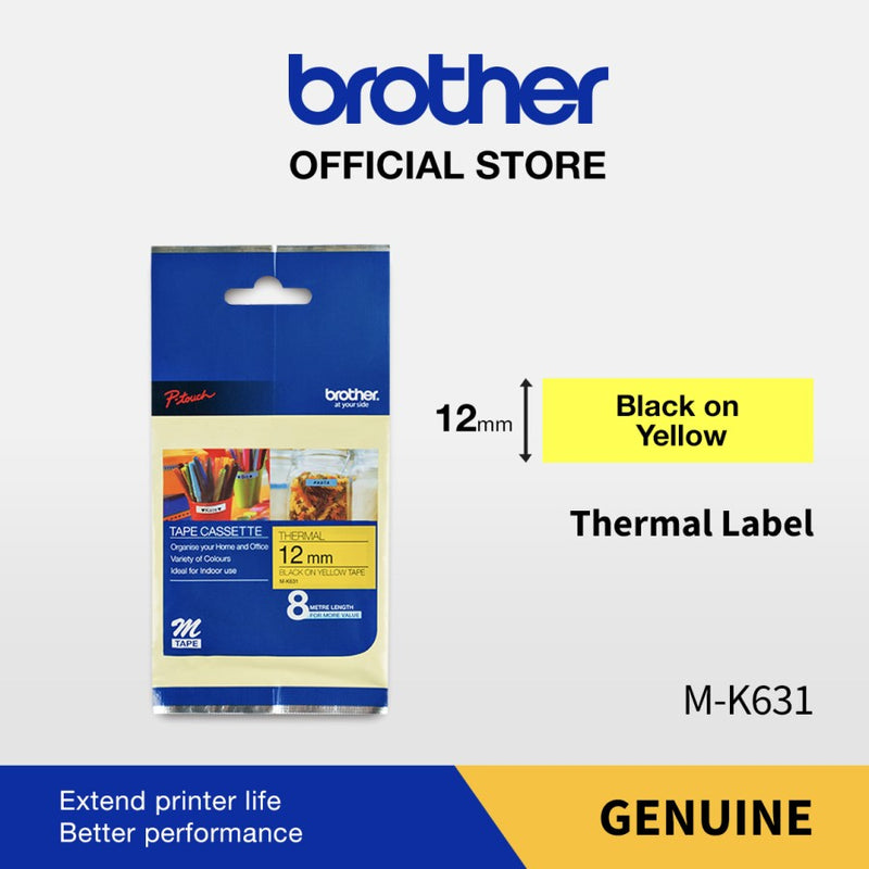Label Tape Cassete Brother M-K631 12mm Black / Yellow