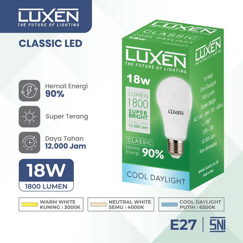 Lampu LED Bulb Luxen Classic 12W WW 150-240V 100LM/W 3000K