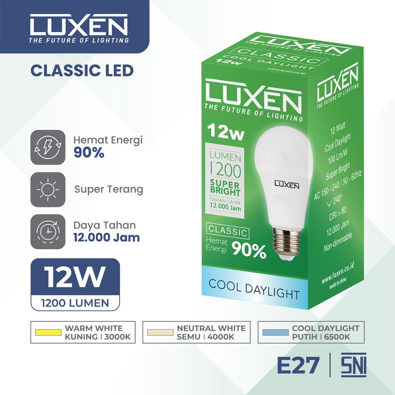 Lampu LED Bulb Luxen Classic 12W CDL 150-240V 100LM/W 6500K