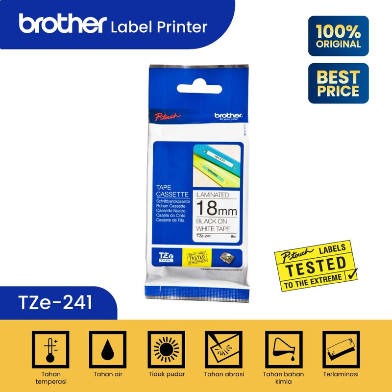 Label Tape Cassete Brother TZE-241 18 mm Black on White