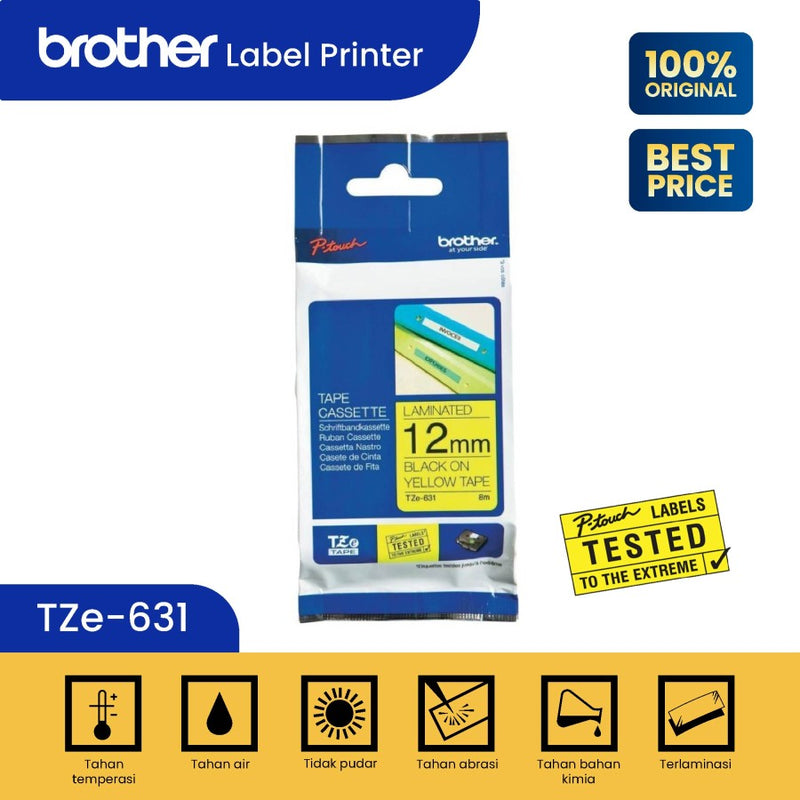 Label Tape Cassete Brother TZE-631 12 mm Black on Yellow