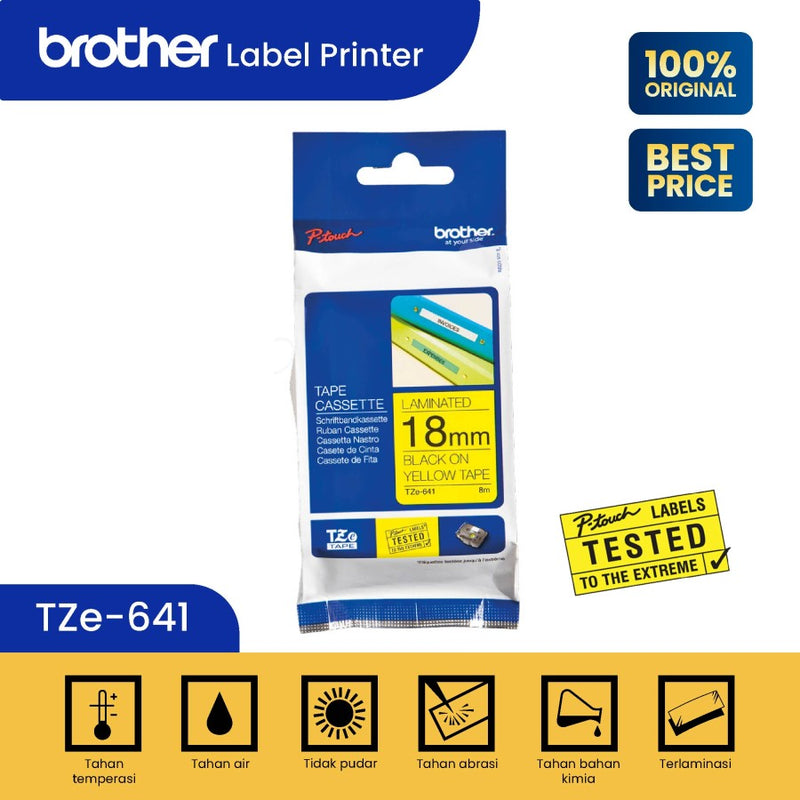 Label Tape Cassete Brother TZE-641 18 mm Black on Yellow