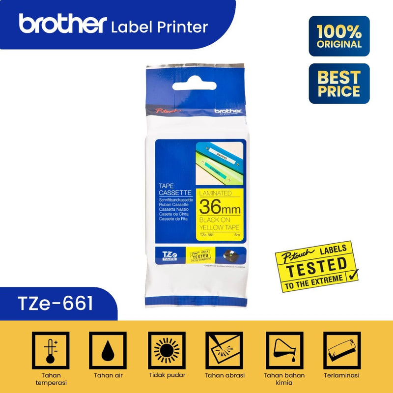 Label Tape Cassete Brother TZE-661 36 mm Black on Yellow