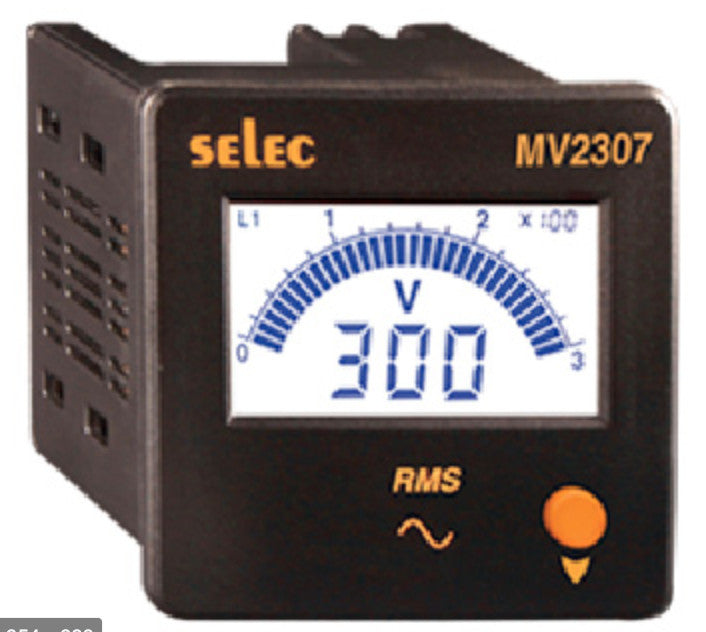 Digital Volt Meter Selec MV3307 50-480VAC 96x96 LCD 3P/4W Bar graph w/ Selector Switch