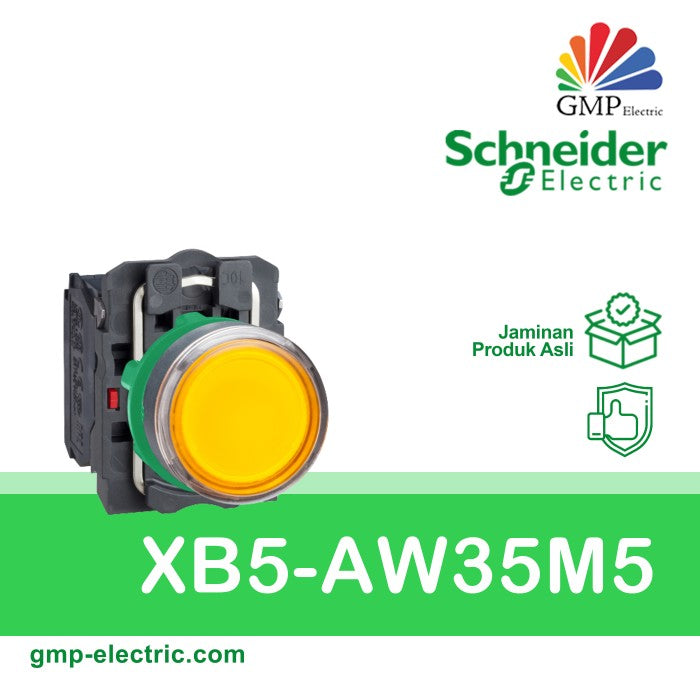 Push Button Lamp Schneider XB5-AW35M5 22 mm Plastic Momentary 220VAC Yellow 1NO+1NC